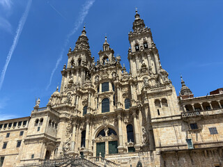 Fototapeta premium Cathedral of Santiago de Compostela Facade in Galicia, Spain on a Sunny Day