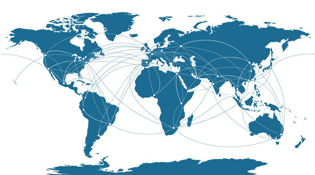 Global Connections, World Map, Blue Globe Illustration, International Network