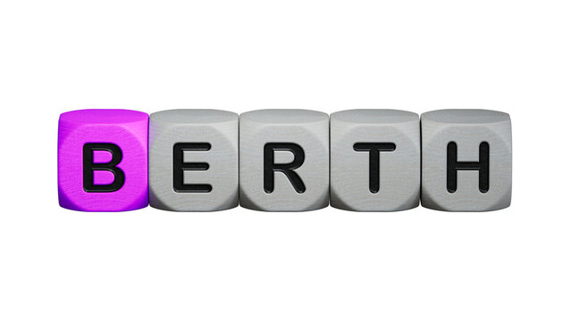 Word berth. Wooden small cubes with letters with copy space available.close up of wooden elements,Business Concept.Supports PNG files with transparent backgrounds.