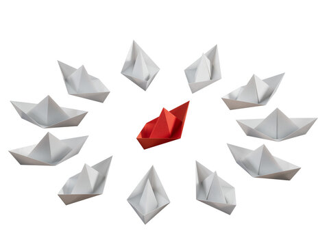Different business concept.new ideas. paper art style. creative idea.3d illustration paper ship and leadership concept.Supports PNG files with transparent backgrounds.