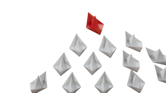 winner red paper boat. new ideas. paper art style. creative idea.Supports PNG files with transparent backgrounds.