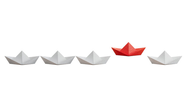 Red bird floating among white bird paper crane. 3d illustration bird paper craft for Hiroshima remembrance day minimal style concept.Supports PNG files with transparent backgrounds.