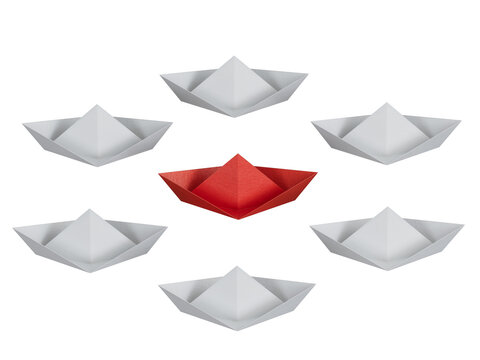 Different business concept.new ideas. paper art style. creative idea.3d illustration paper ship and leadership concept.Supports PNG files with transparent backgrounds.