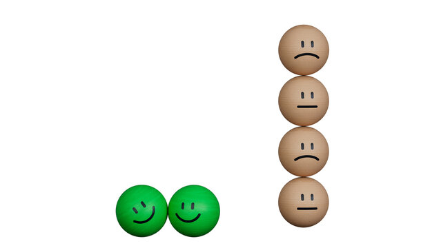 wooden BALLs arranged with smiley and two angry emoticon icons. the concept of customer reviews.Supports PNG files with transparent backgrounds.