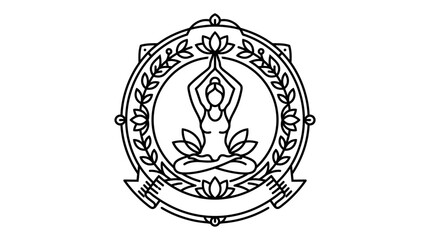 Obraz premium Yoga silhouette meditation pose in ornate circular badge.