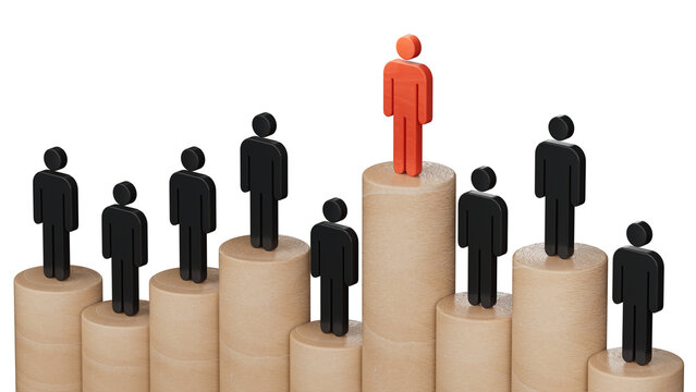 Leadership concept, red doll of Wooden doll, standing out from the crowd of  Wooden dolls.Leadership with business success concept. Supports PNG files with transparent backgrounds.