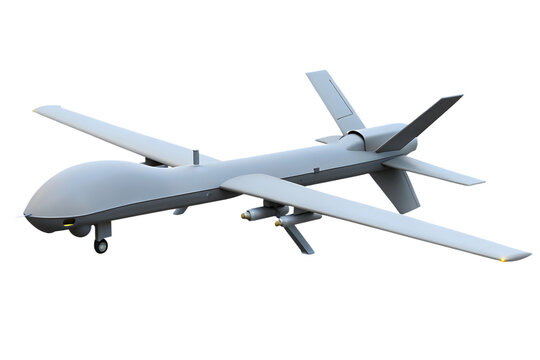 Gray military drone with missiles on wings isolated on a transparent background aircraft 1