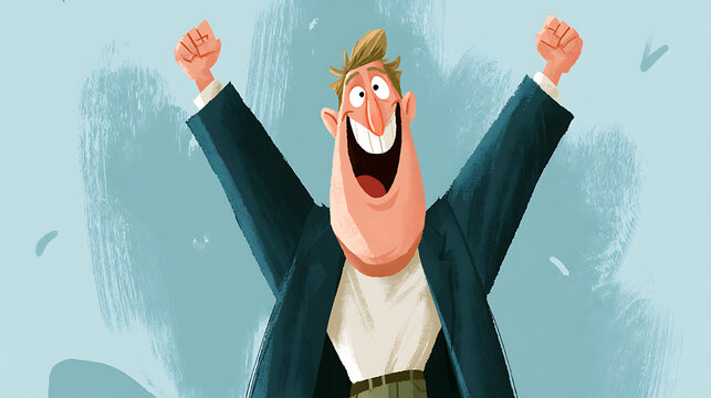 Joyful businessman throwing hands up in excitement
