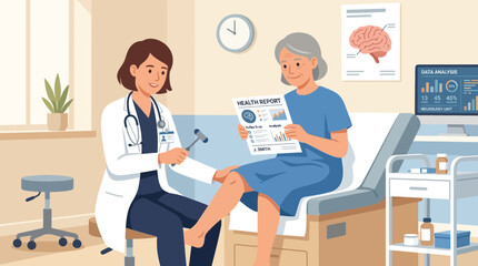 Fototapeta premium Doctor checking patient knee reflex in medical exam room
