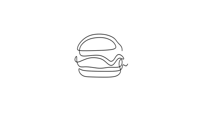Animated self drawing of continuous line draw of   Burgers Line Art Minimalist Food Illustrations. Full length one line animation. 4K