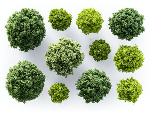Collection of Miniature Fluffy Green Model Trees for Dioramas and Craft Projects