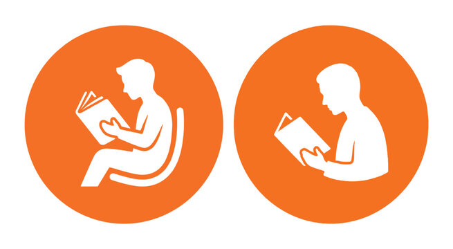 Reading Person Icon White Silhouette On Orange Circular Backgrounds reader