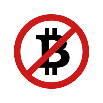 Bitcoin Symbol Prohibited Icon, Vector Graphic with Red Circle Slash Sign for Crypto Ban or Cryptocurrency Restriction