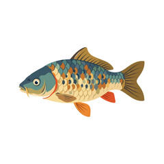 Fototapeta premium Colorful Carp Fish Illustration, Isolated Transparent Background Vector Icon for Aquarium or Fishing Design