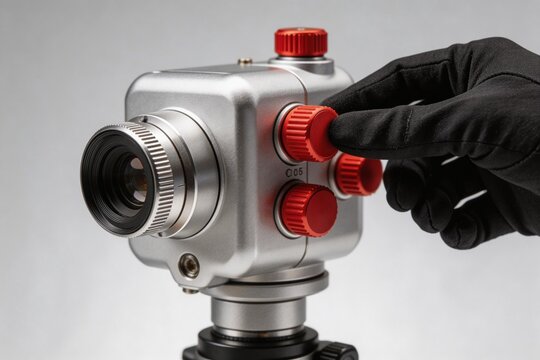 Hand adjusting camera knobs on tripod