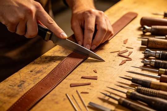 Leather crafting with knife and tools