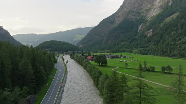 Beautiful mountain river Otztaler Ache rushing through alpine valleys in Tyrol Austria showcasing spectacular nature and tourism in Europe