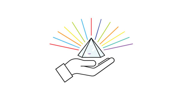 Hand holding a glowing diamond with colorful light rays extending upwards to represent creativity and brilliance in business growth.