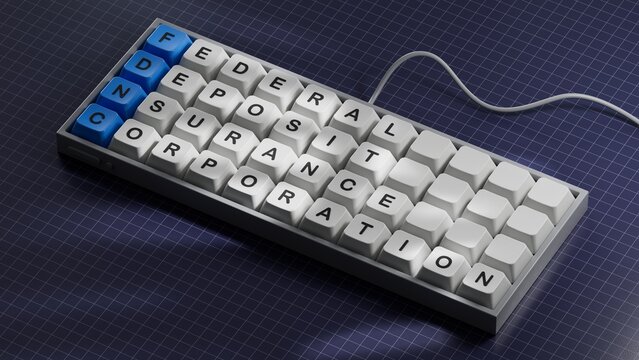 Closeup wood cubes into the row to complete the word fdic, FEDERAL DEPOSIT NSURANCE CORPORATION.3D rendering