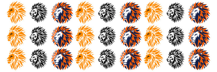 Profile view of stylized big cat mascots with sharp mane for sports identity © Ahmad nur