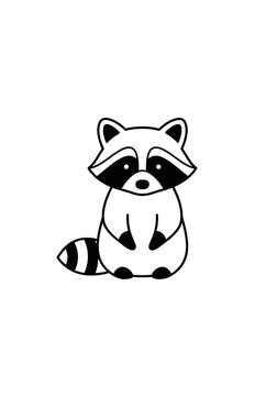 Cute cartoon raccoon illustration with black mask and striped tail
