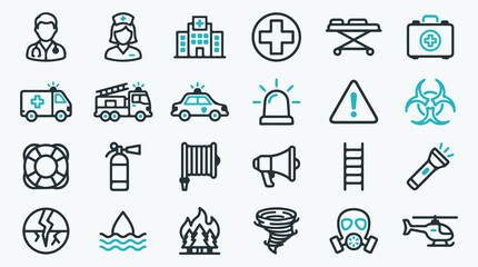 Emergency Services and Disaster Response Line Icon Set © Mahmudmse