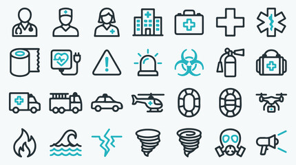 Medical Emergency and Natural Disaster Line Icon Set © Mahmudmse