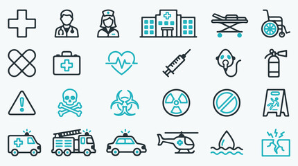 Healthcare Safety and Emergency Rescue Line Icon Set © Mahmudmse
