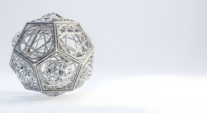 Intricate silver Buckminsterfullerene molecular model.