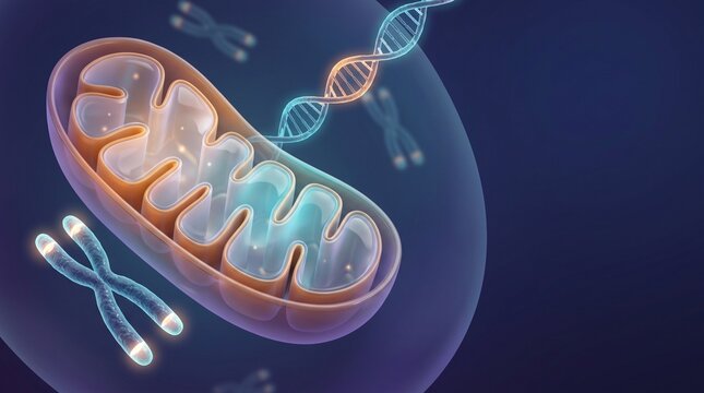Longevity Science: DNA Double Helix, Telomeres and Mitochondria &mdash; Futuristic 3D Medical Illustration