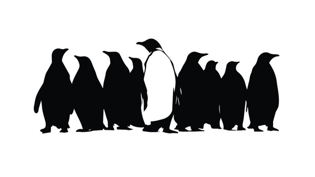 Group of Penguins Walking on Ice in Antarctica.
