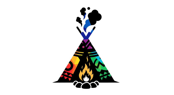 Abstract Native American Tipi with Campfire Illustration.