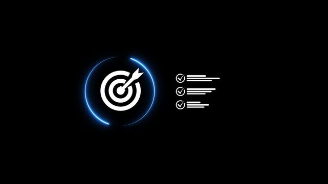Business goal setting concept with businessman using digital stylus to target center of dartboard, symbolizing strategic planning, objective alignment, achievement checklist for organizational success