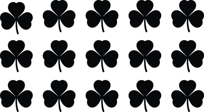Seamless vector pattern of shamrock silhouettes arranged in uniform rows symbolizing Irish tradition and St Patrick&rsquo;s Day