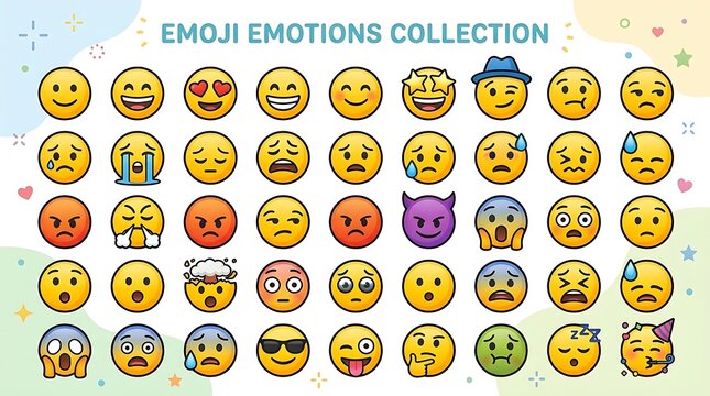 Colorful emoji emotions collection grid display.