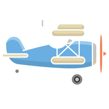 Flat vector illustration of a vintage biplane