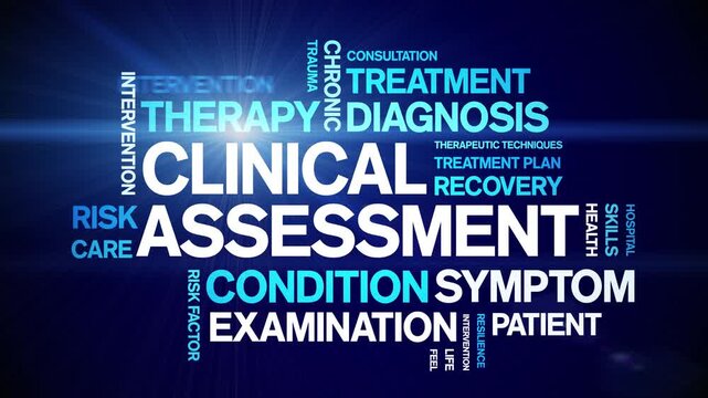 Clinical Assessment animated word cloud-text design animation tag kinetic typography seamless loop.