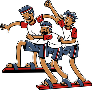 indonesian traditional team work game, wooden clogs race, 17 august independence day