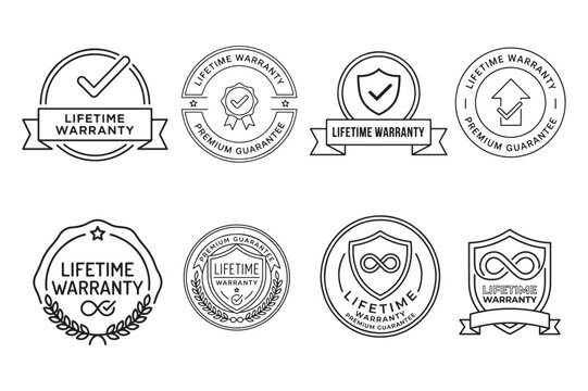 Set of various lifetime warranty and quality badges with warranty, lifetime