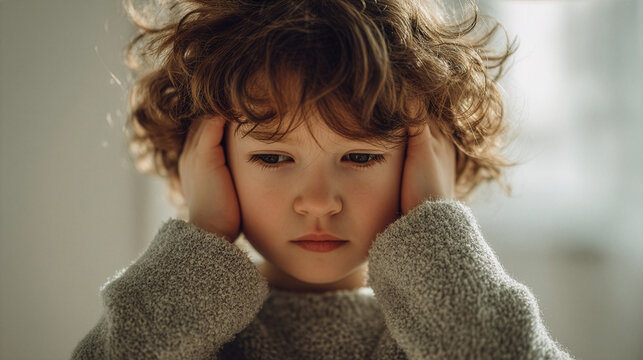 Young Boy Covering Ears Due to Noise Sensitivity