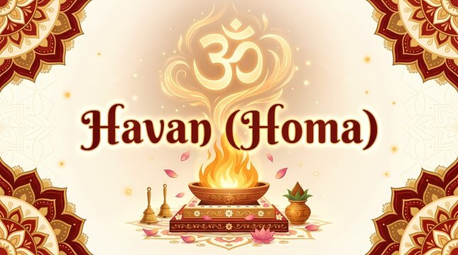 Havan homa ritual illustration with sacred fire and om symbol