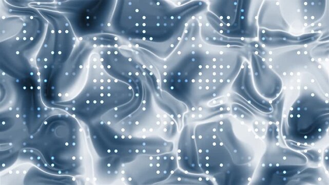 blue grey gradient liquid ripples and white geometric dot pattern make up this abstract graphic art. Suitable for web backgrounds or prints.