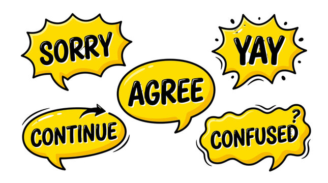 comic speech bubbles with different emotions and reactions