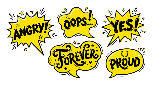 comic speech bubbles with emotional words