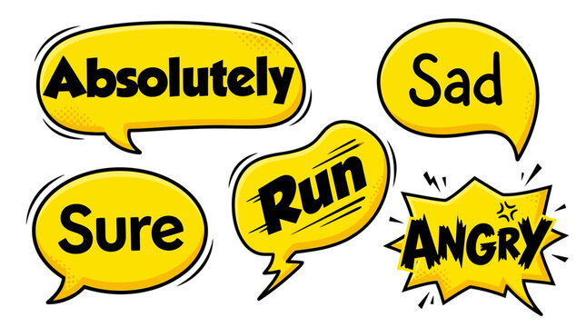 comic speech bubbles with emotions and actions