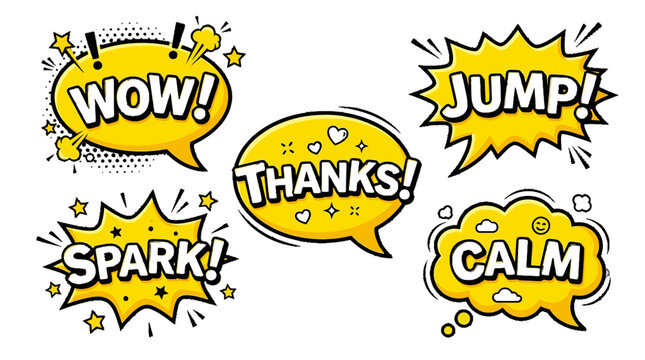 comic speech bubbles with motivational words