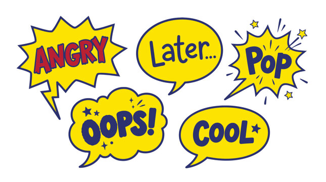 colorful comic speech bubbles with various expressions