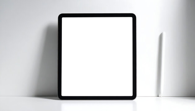Blank digital tablet screen mockup with stylus pen for displaying app interface designs