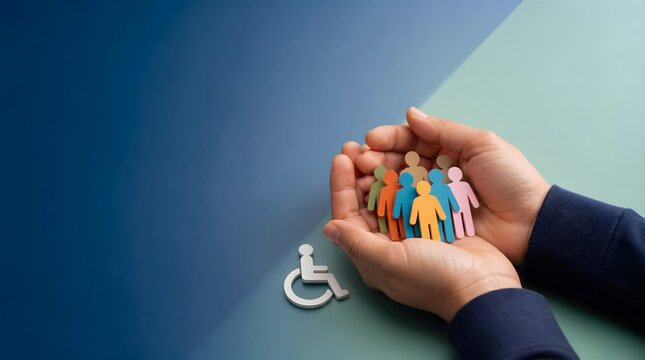 Disability, inclusion and hands with group for community, social support and accessibility. Diversity, care and people for insurance, human rights and charity with healthcare, equity and welfare