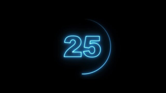 Neon numbers counting down during dark background motion graphics animation